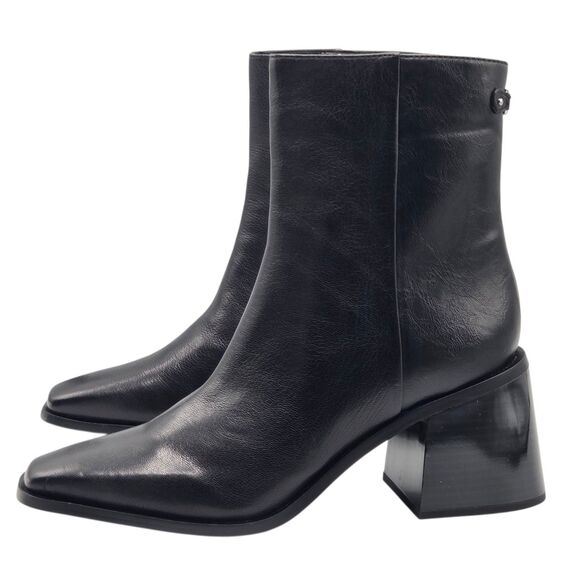 Sam Edelman Women's Size 9M Winnie Fashion Black Leather Ankle Boots Block Heels - Picture 5 of 16